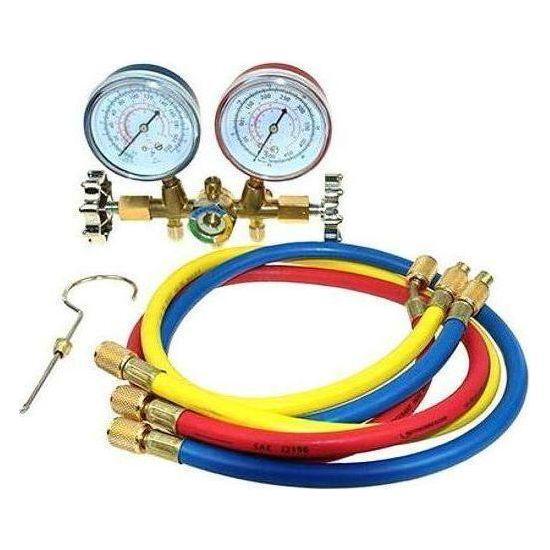 Asian First Brand CT-536G Brass Manifold Gauge For R-12 With Sight Glass & 36 Asian First Brand CT-536G Brass Manifold Gauge For R-12 With Sight Glass & 36